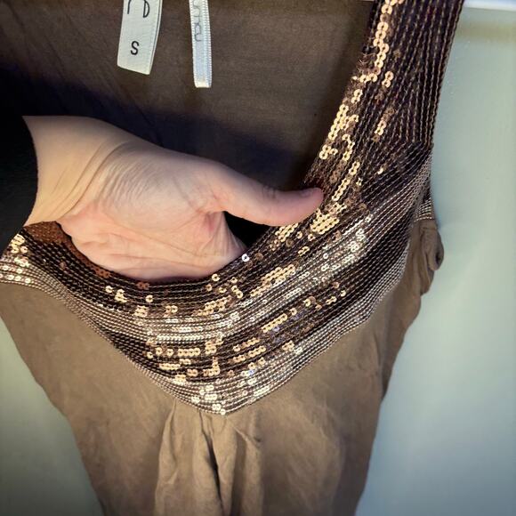 Kische Brown Sequin Scoopneck Tank Top Small Y2K Sleeveless Soft Neutral Boho - Picture 5 of 9